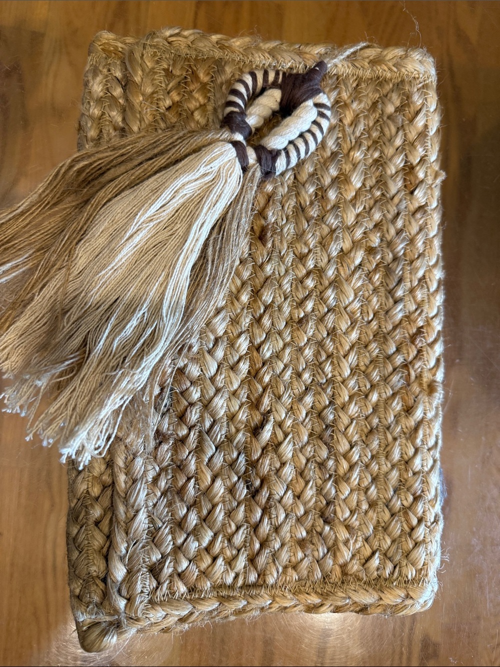 Parfois Woven Jute Clutch with Tassel